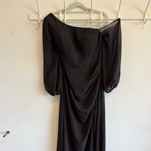 JJs House Black Off-Shoulder Gown with Bishop Sleeves